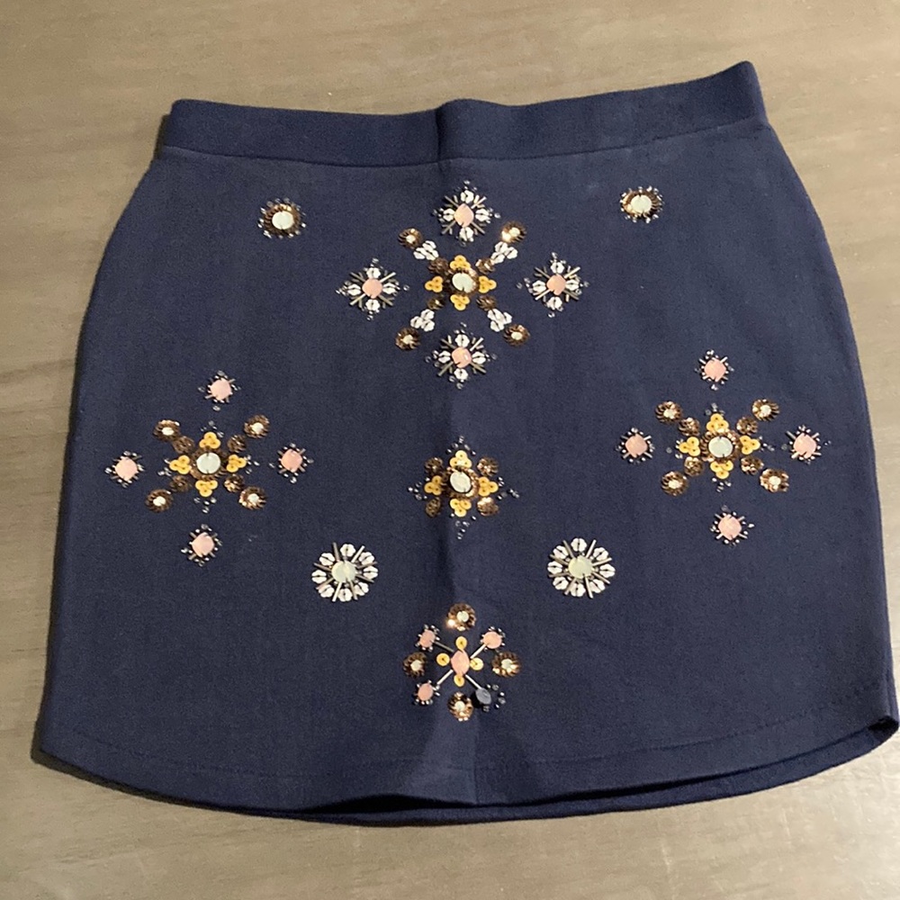 H&M jeweled knit navy skirt M